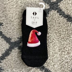 Pure Barre Black Socks with Santa Hat Design